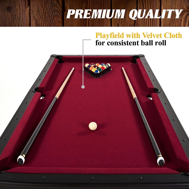 Table de billard Charleston Red Drop Pocket de 5,5 pieds, ensemble de boules de billard et de queues de billard inclus, par Barrington Billiards