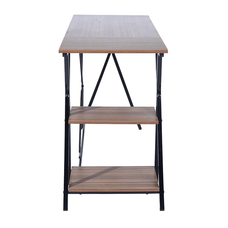 Homylin Home Office Computer Desk Writing Study Workstation with 2 Tier Storage Shelves, Industrial Style Wood Table and Metal Frame, Rustic Brown