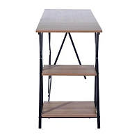 Homylin Home Office Computer Desk Writing Study Workstation with 2 Tier Storage Shelves, Industrial Style Wood Table and Metal Frame, Rustic Brown