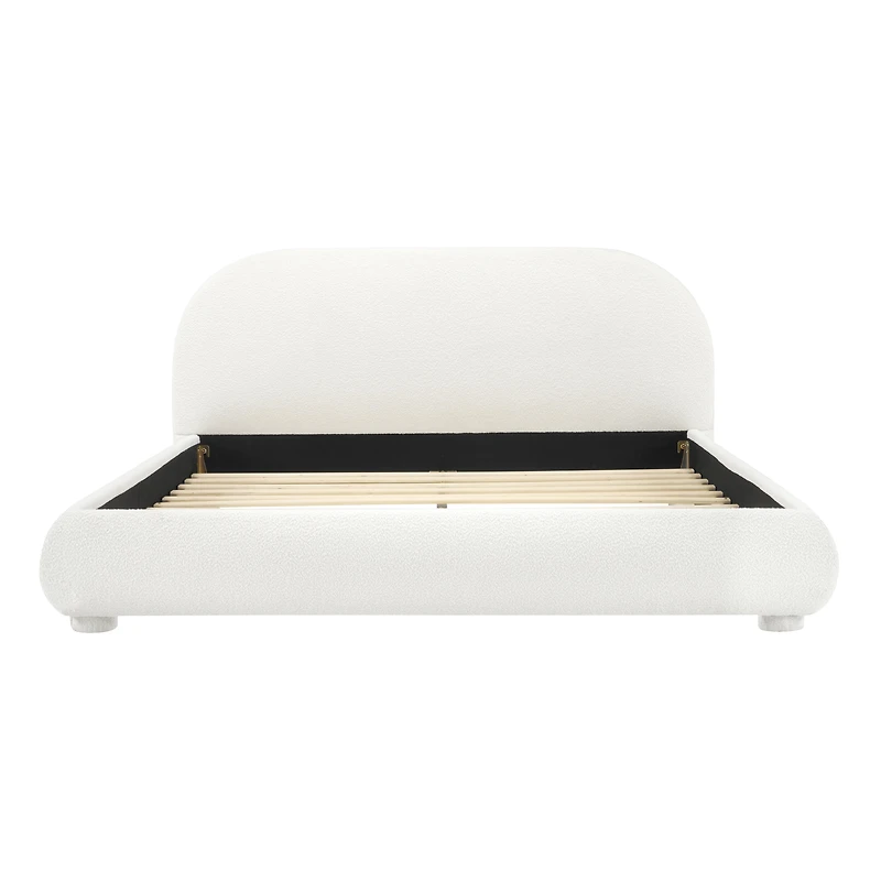 Noble House Lit rembourré Style Queen Cream, tête de lit en tissu texturé courbé avec cadre solide, blanc crémeux