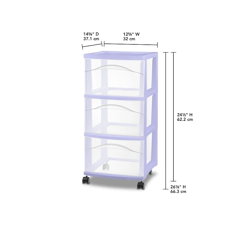 Sterilite 3 Drawer Cart Lilac
