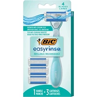 BIC EasyRinse Anti-Clogging, Refillable Women's Razors With 4 Blades, 1 Razor Handle and 3 Refill Razor Cartridges Razor Kit