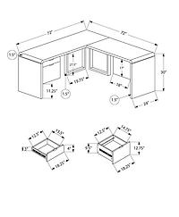 Monarch Specialties Bureau, Bureau À Domicile, Coin, Configuration Gauche, Droite, Tiroirs De Rangement, 72"l, Forme De L, Travail, Ordinateur Portable, Stratifié, Métal, Blanc Lustré, Contemporain, M
