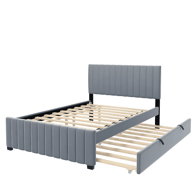 Lit plateforme Noble House en velours gris avec lit gigogne simple, 1 place