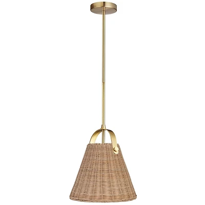 Shenandoah 1 Light Pendant - Aged Brass - Wicker Shade