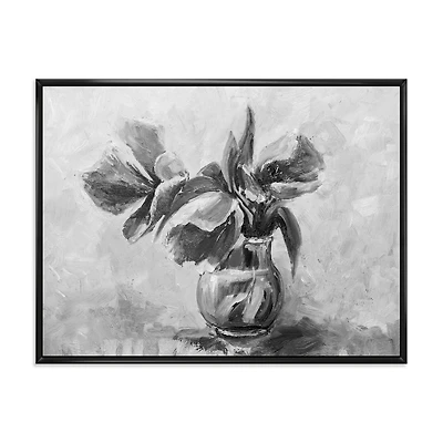 Designart Nature morte monochrome de fleurs dans un vase ART MURAL À CADRE FLOTTÉ