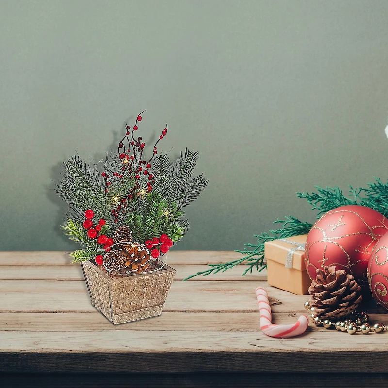 Christmas Led Pine Pot With Red Berries
