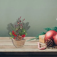 Christmas Led Pine Pot With Red Berries