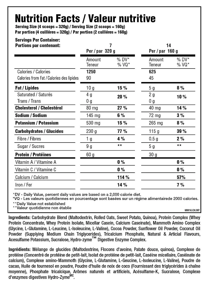 Mammoth Masse Chocolat Riche 5lb Gain de Poids en Glucides Propre