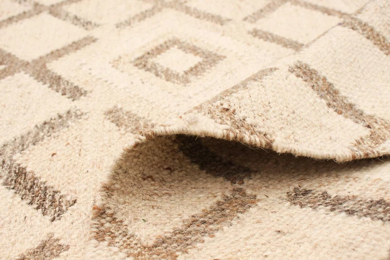 ECARPETGALLERY Tapis Fait à la Main pour Salon, Salle à Manger et Chambre à Coucher Géométrique Collection Organique & Pure 5'6" x 7'7" en Ivoire
