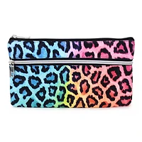 Pen+Gear Leopard Print Pencil Pouch in Rainbow Colours with 2 Zip Compartments