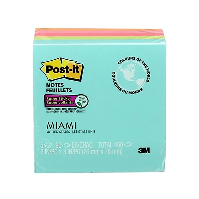 Post-it® Super Sticky Notes 654-5SSMIA-C RP, Miami Collection, Post-it Super Sticky Notes 654-5SSMIA-C RP