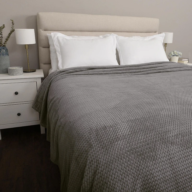 Couverture jacquard au toucher velours, gris 98po x 112po