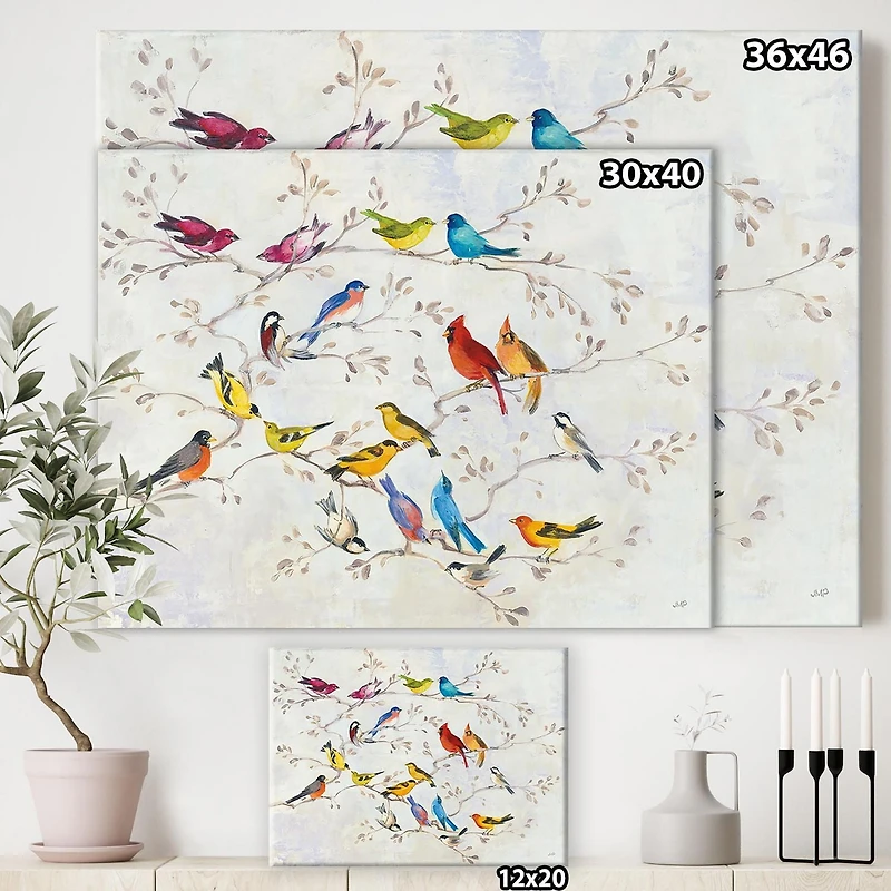 Designart Oiseau multicolore sur l'arbre Art mural sur toile