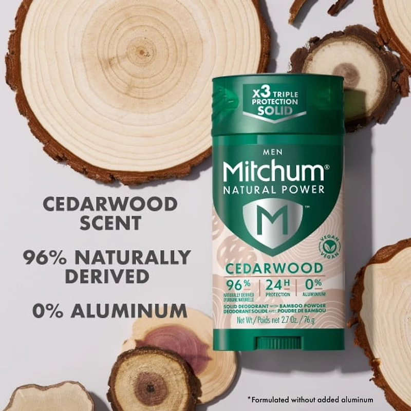 Mitchum Désodorisant Solide Natural Power hommes, Bois de cèdre, 76g