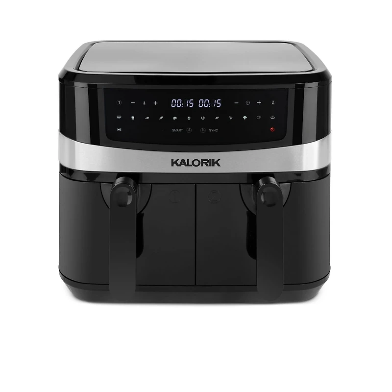 Kalorik 9.5L (10 Quart) Dual Basket Digital Air Fryer with Bonus Tongs & Silicone Pad FT 51924 BK