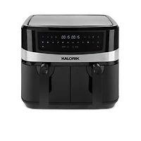 Kalorik 9.5L (10 Quart) Dual Basket Digital Air Fryer with Bonus Tongs & Silicone Pad FT 51924 BK