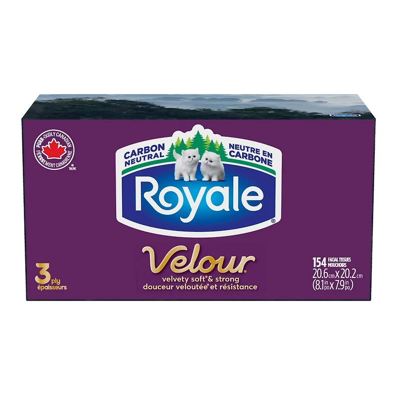 Royale Velour Facial Tissue, 1 Flat Boxes, 154 Tissues per box, 3-Ply, 154 Tissues