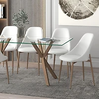 Chaise, Jeu de 2, Moderne en Similicuir et Métal - Blanc et Or Vieilli