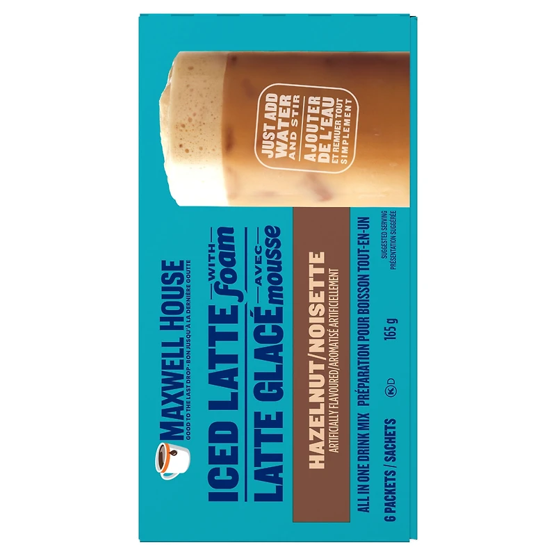 Maxwell House Hazelnut Iced Latte with Foam Drink Mix, 165 g, 6 Packets, Casein-Free, MW ICED LATTE FOAM HAZELNUT 165G