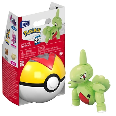 MEGA Pokémon Larvitar Building Toy Kit, Poseable Action Figure with Poké Ball (29 Pieces) for Kids