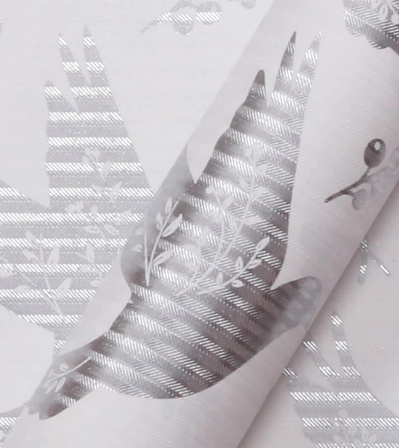 Papier d'emballage de Noël argenté et blanc Holiday Time, 15 pieds carrés