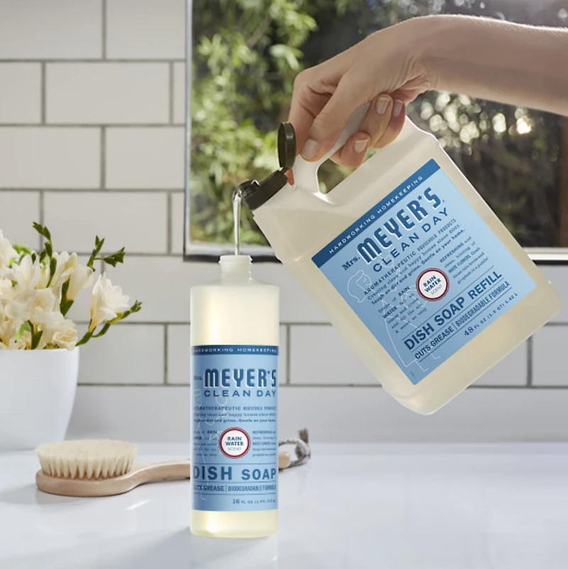 Mrs. Meyer's Clean Day Recharge de Savon à Vaisselle Liquide, Parfum Eau de Pluie, Bouteille