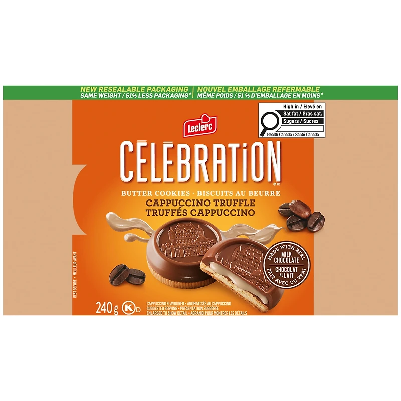 CELEBRATION CAPPUCCINO MILK CHOCOLATE COATED, 240G EACH BOX
