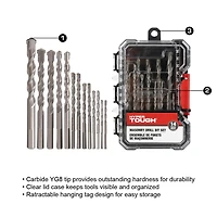 Hyper Tough 14-Piece Masonry Drill Bit Set, Carbide YG8 Tip,Clear Lid Case