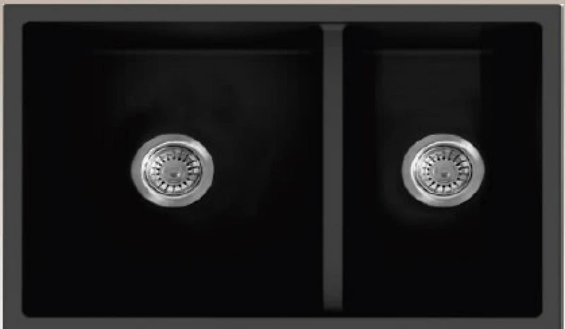 American Imaginations 33-in. W Black Granite Composite Kitchen Sink With 2 Bowl