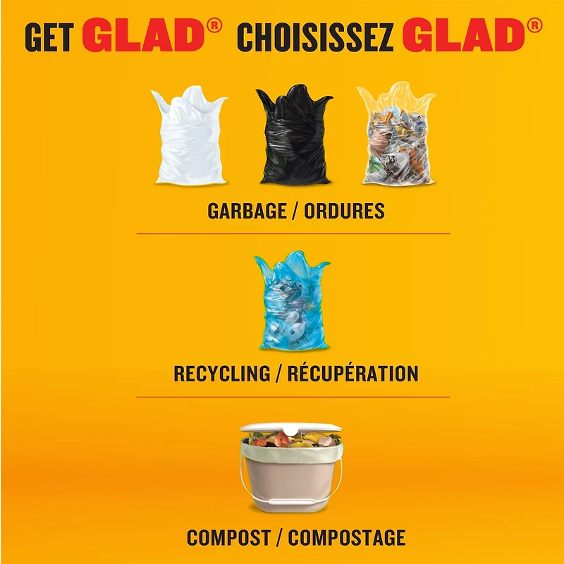 Glad Black Garbage Bags - Extra-Large 135 Litres -, 20 Trash Bags