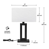 Globe Electric D'Alessio 20" Table Lamp, Matte Black, White Linen Shade, On/Off Socket Rotary Switch