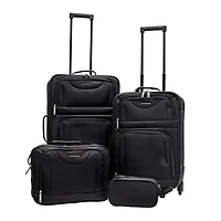 JT 4PC SFT SET BLK, 4 Piece Suitcase Set: 25 Inch Luggage, Carry On Suitcase, Tote Bag & Toiletry Kit
