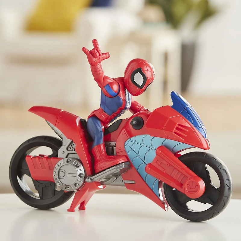Playskool Heroes Marvel Super Hero Adventures - Moto arachnéenne de Spider-Man, figurine de 12,5 cm avec moto