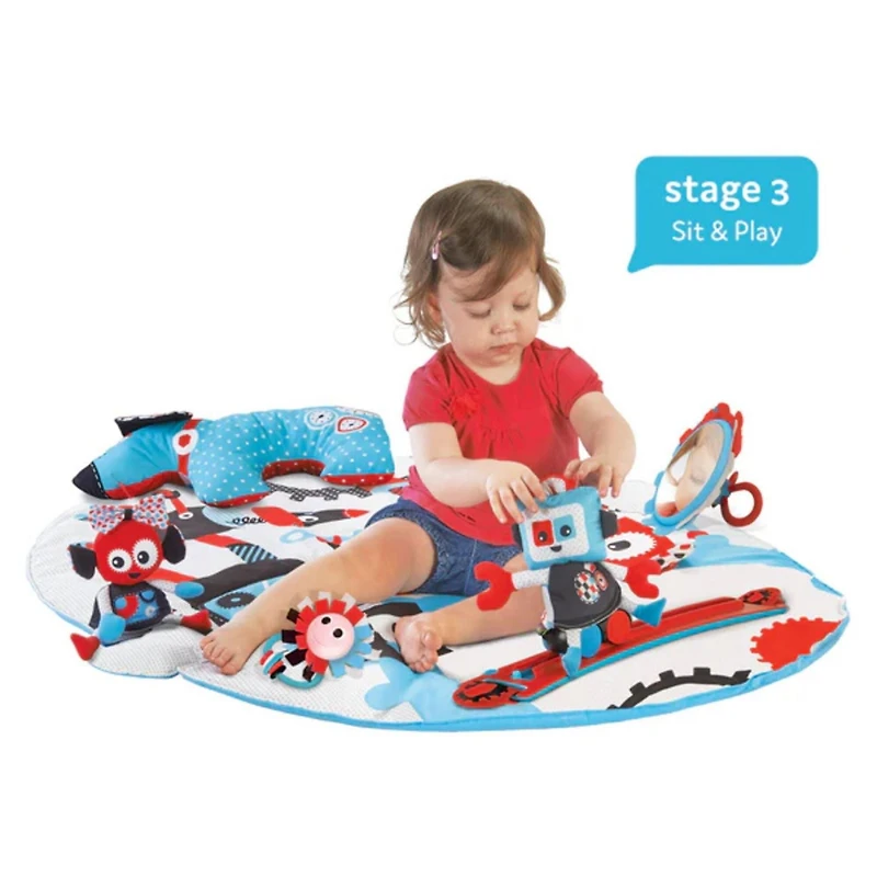 Tapis de Jeu et de Gym pour Bébé Yookidoo. Gym d'Activité 3 en 1 - Aire de Jeu Musicale avec Piste de Robot Motorisée et 20 Activités de Développement pour S'asseoir, S'allonger et le Temps sur le Ven