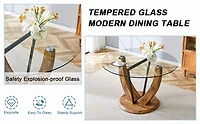 Table de salle à manger ronde Noble House 122 cm, plateau en verre trempé 1 cm d'épaisseur, transparent et bois