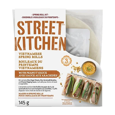 Street Kitchen, Kit de Rouleaux de Printemps Vietnamiens avec Sauce aux Arachides, 145 g (Stable à Température Ambiante) 6 délicieux rouleaux de printemps authentiques en 20 minutes