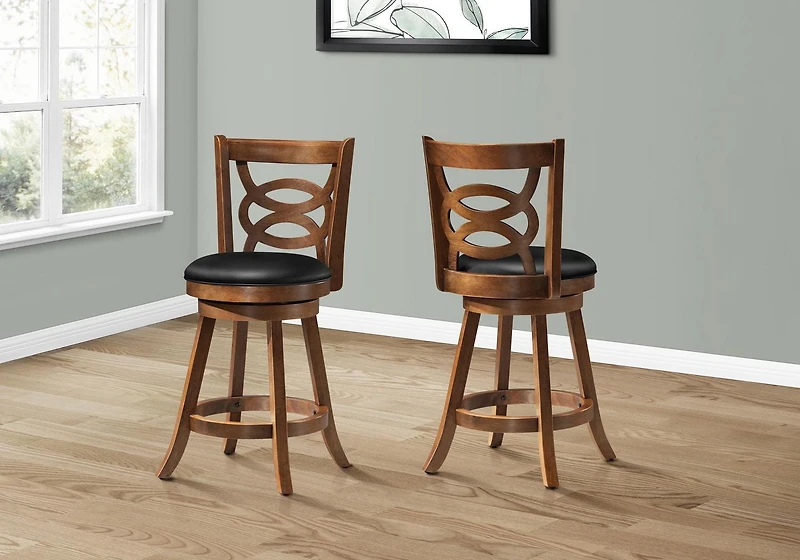 Monarch Specialties Tabouret De Bar, Lot De 2, Pivotant, Hauteur Du Comptoir, Cuisine, Bois, Pu D'aspect Cuir, Brun, Noir, Transitionnel