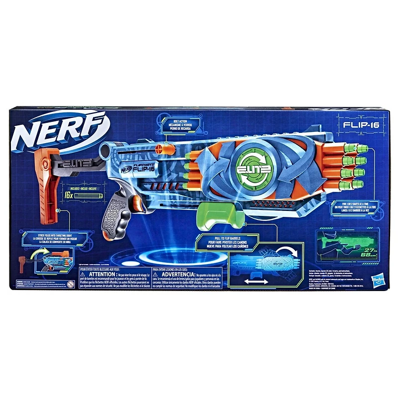 Nerf Elite 2.0 Flipshots Flip-16 Blaster with 16 Dart Barrels That Flip to Double Your Firepower, 16-Dart Capacity, 16 Nerf Elite Darts