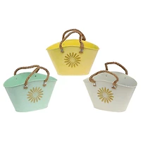 IH Casa Decor Embossed Daisy Metal Oval Planter With Rope Handle Asstd - Set of 3