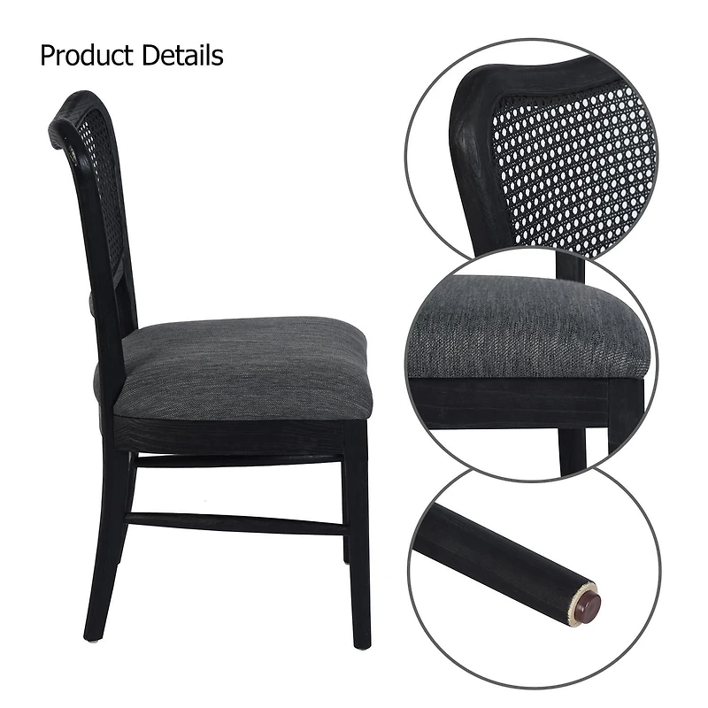 Dining Chairs Set of 2, Upholstered Side Chairs with Cane Back & Wooden Legs, Mid Century Modern Designed Chairs Living Room Kitchen Chairs