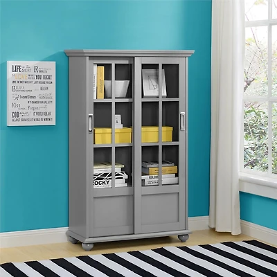 Ameriwood Home Aaron Lane Bookcase with Sliding Glass Doors, White