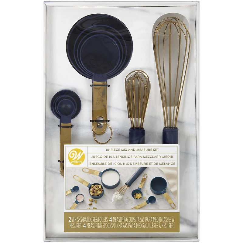Ensemble d'ustensiles de mesure et de mélange bleu marin et or Wilton, 10 pièces