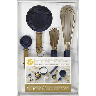 Ensemble d'ustensiles de mesure et de mélange bleu marin et or Wilton, 10 pièces