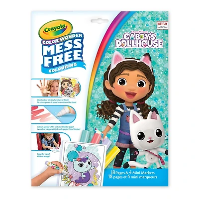 Crayola Color Wonder Mess-Free Colouring Pages & Mini Markers, Gabby's Dollhouse, Mess-Free Colouring Pages