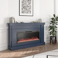 Novogratz Waverly Wide Mantel with Linear Electric Fireplace & Crystal Ember Bed, White Marble