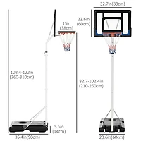 Panier de basket-ball 2.1-2.6m et support avec base lestée, portable sur roues