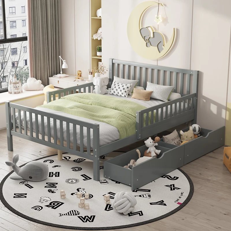 Lit plateforme en bois avec barrières de sécurité, taille simple, Noble House, gris