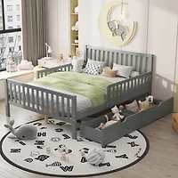 Lit plateforme en bois avec barrières de sécurité, taille simple, Noble House, gris