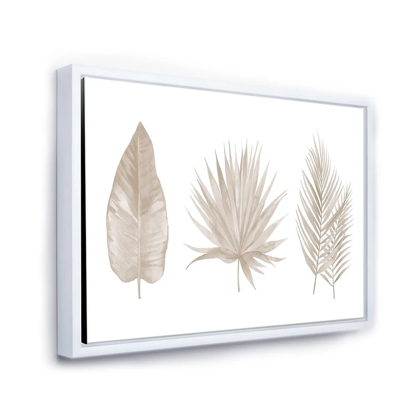 Designart Tropical Beiges Leaves FLOAT FRAME WALL ART